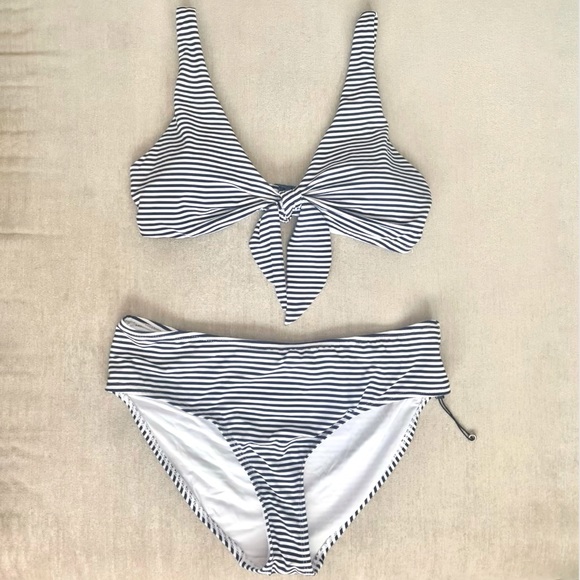 Other - Niptuck White and Navy Striped Bikini Tie Top